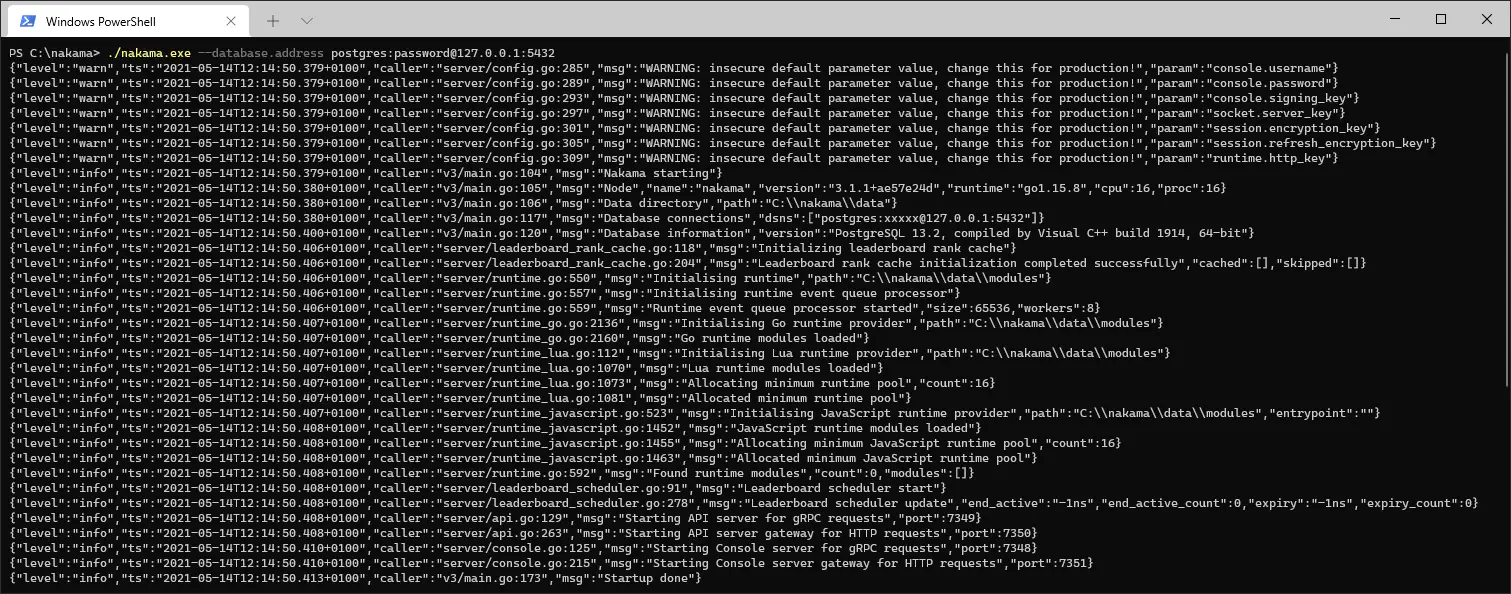 LayerG running using PostgreSQL